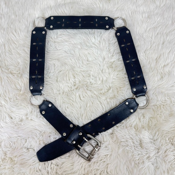 Buckle Accessories - VINTAGE The Buckle Y2K Wide Black Leather Belt Large Tooled Cutout Boho Festival